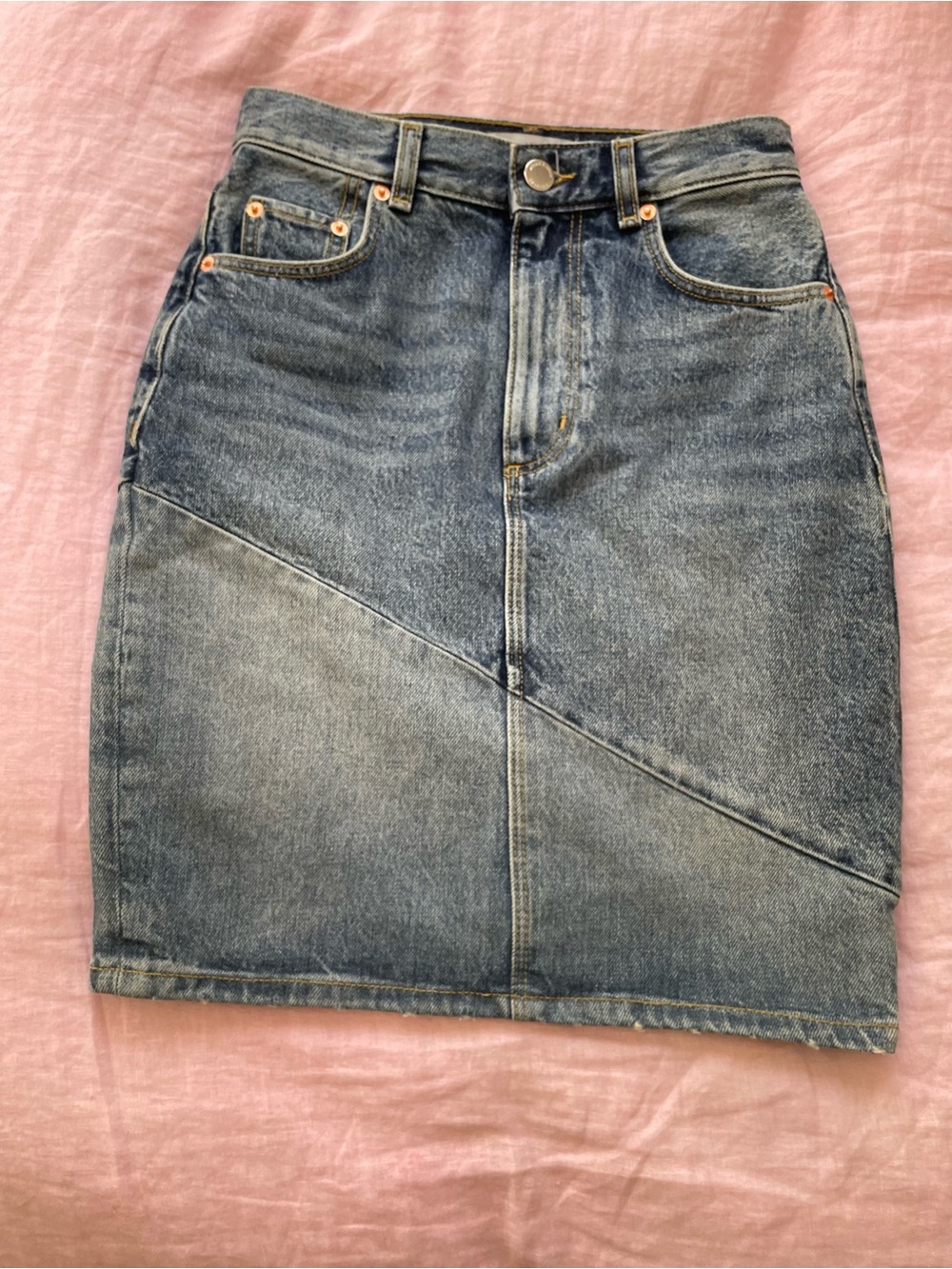& Other Stories Two-Tone Denim Patchwork Pencil Skirt - Blue